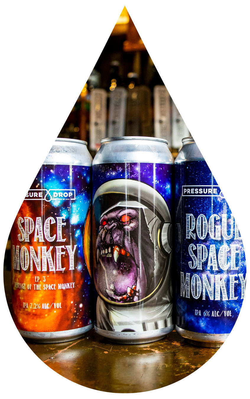 Three Space Monkey cans on the bar